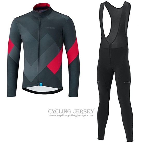 2019 Cycling Jersey Shimano Gray Red Long Sleeve And Bib Tight